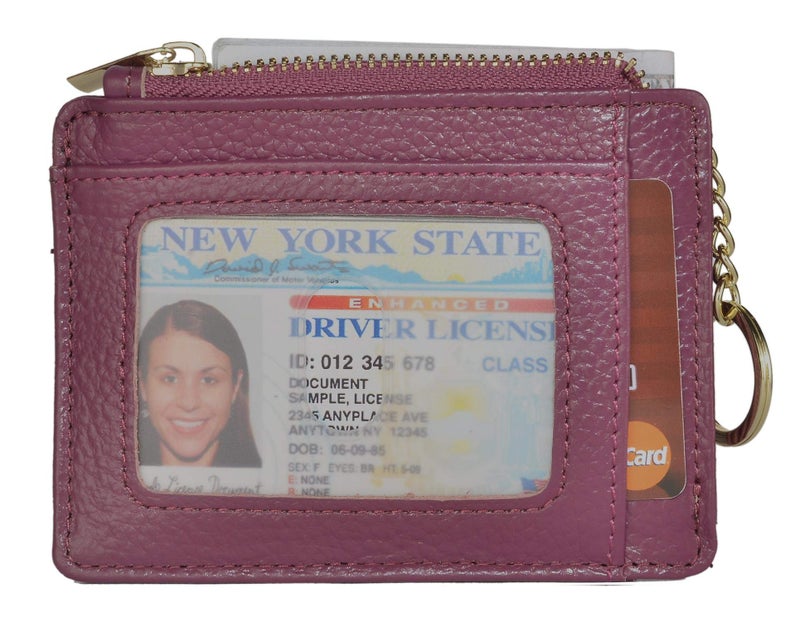 woogwin Slim RFID Credit Card Holder for Women Mini Front Pocket Wallet Purse With Keychain(Lichee Purple) - Image 2
